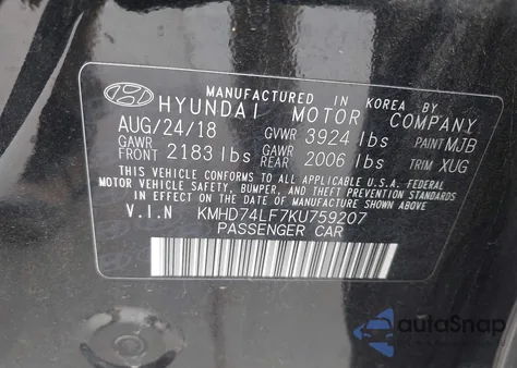 2019 Hyundai Elantra Se z USA, uszkodzony, nr VIN KMHD74LF7KU759207